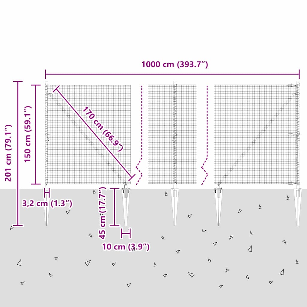 Geschweißter Drahtzaun mit Stacheln 10 x 1,5 m Grün Netz