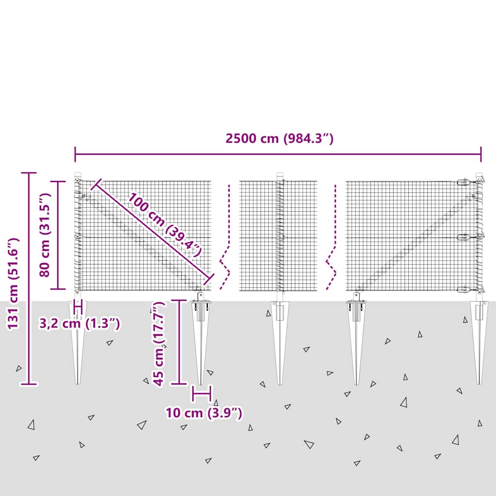 Schweißdrahtzaun mit Spikes 25 x 0,8 m (B x H)