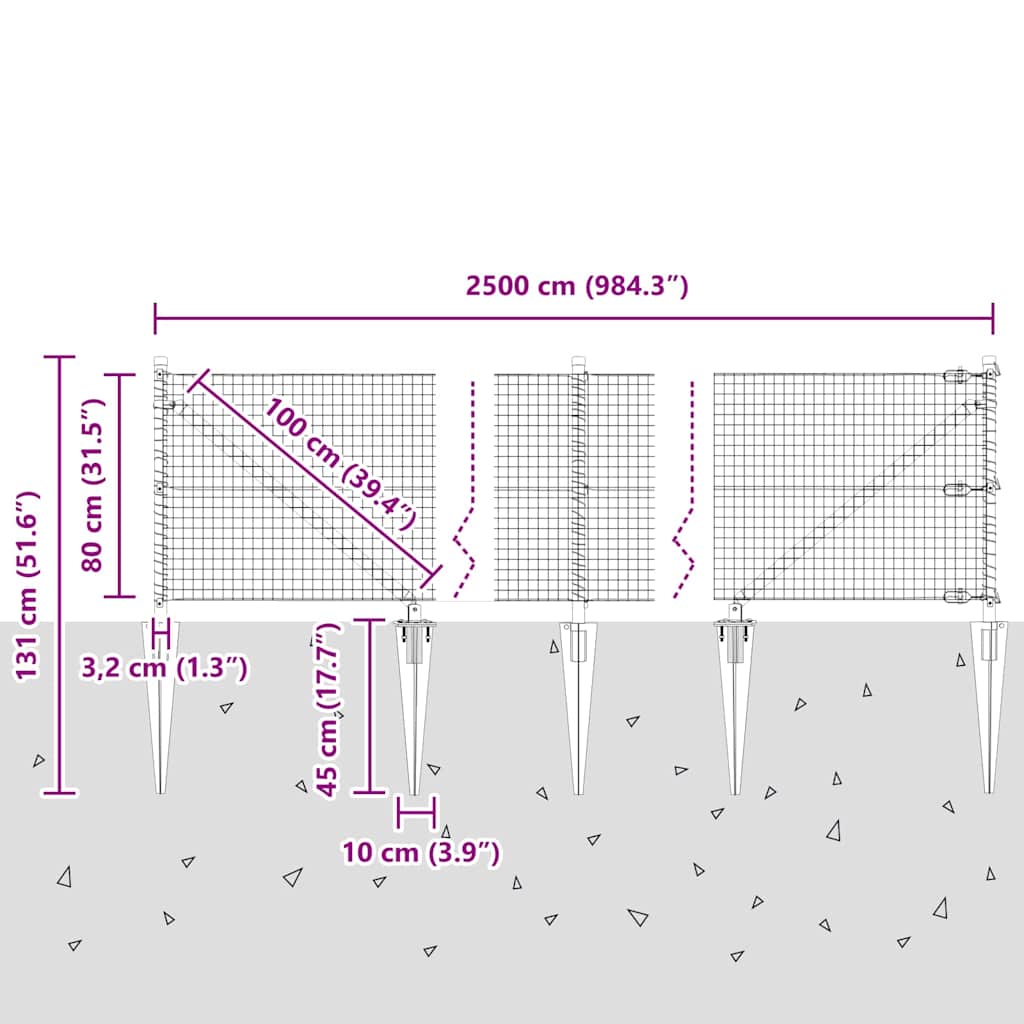 Schweißdrahtzaun mit Spikes 25 x 0,8 m (B x H)