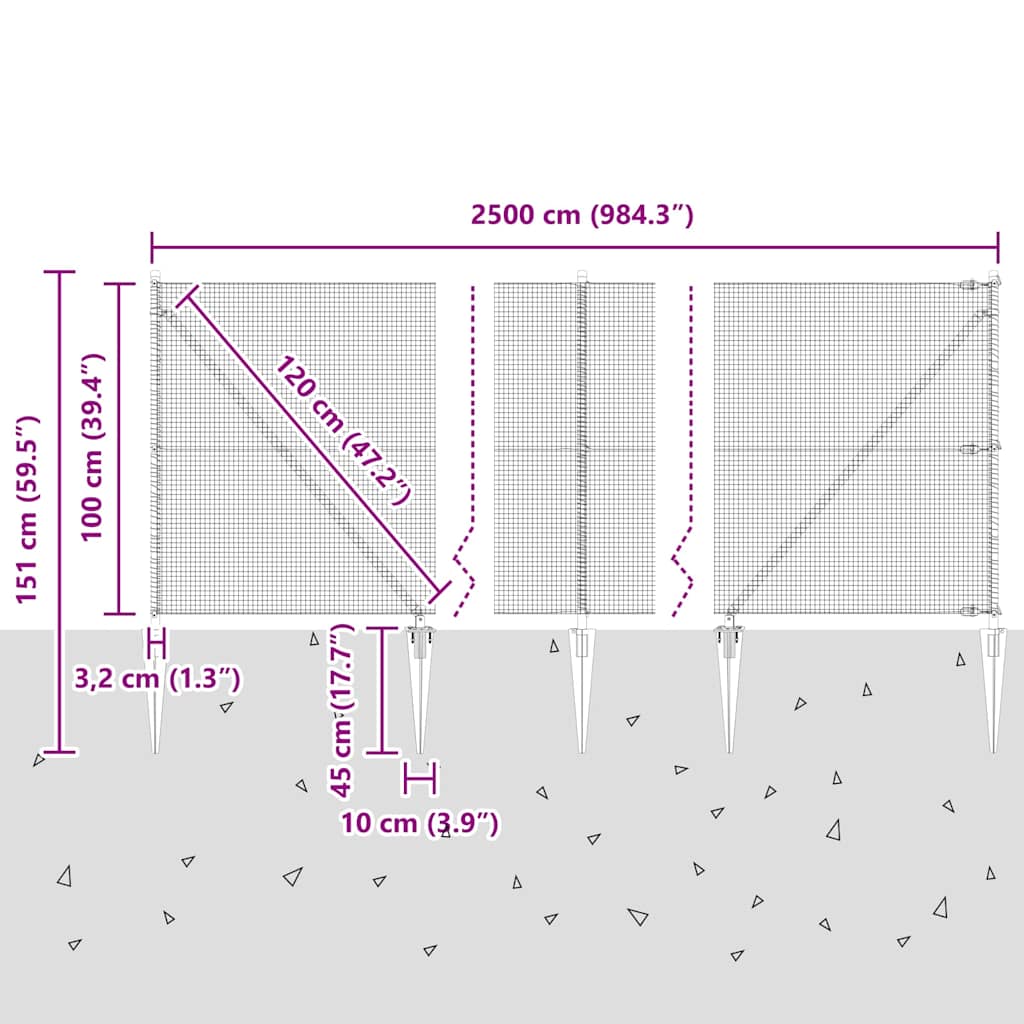 Schweißdrahtzaun mit Spikes 25 x 1 m (B x H)