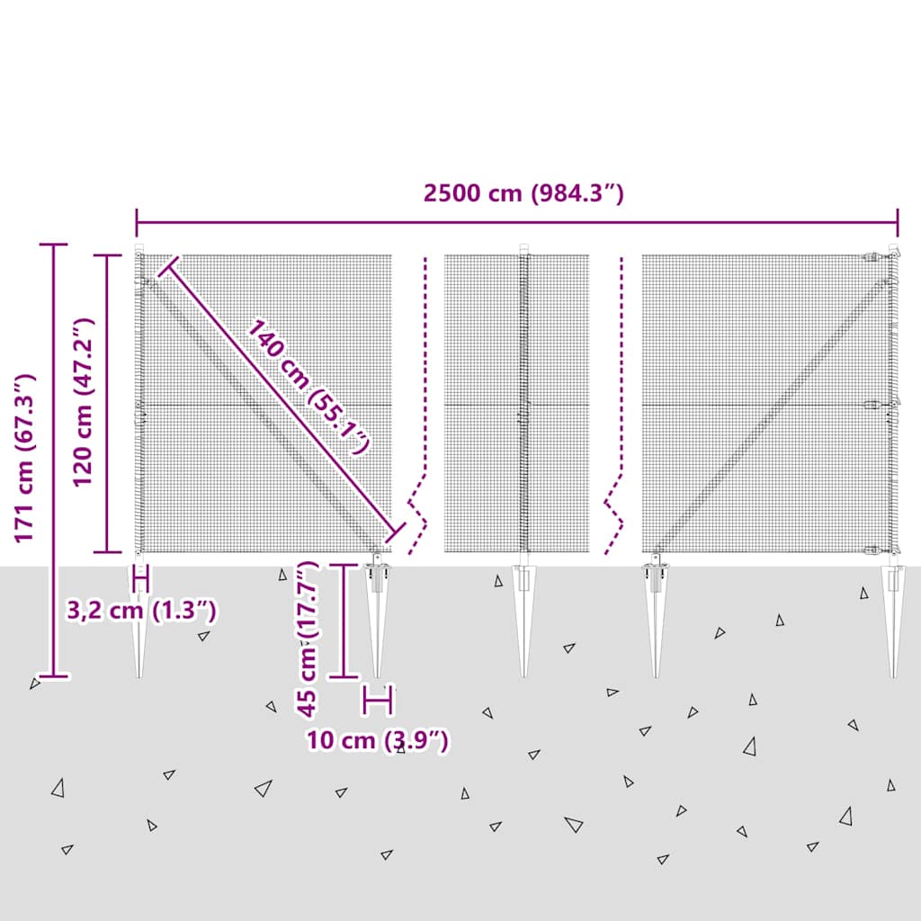 Schweißdrahtzaun mit Spikes 25 x 1,2 m (B x H)