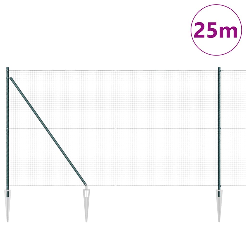 Geschweißter Drahtzaun mit Stacheln 25 x 1,5 m Grün Netz