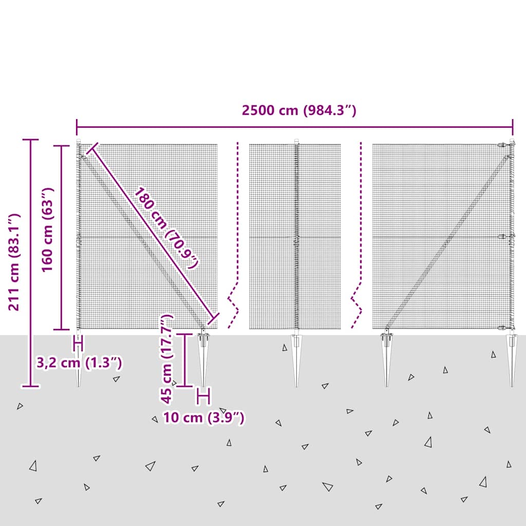 Schweißdrahtzaun mit Spikes 25 x 1,6 m (B x H)