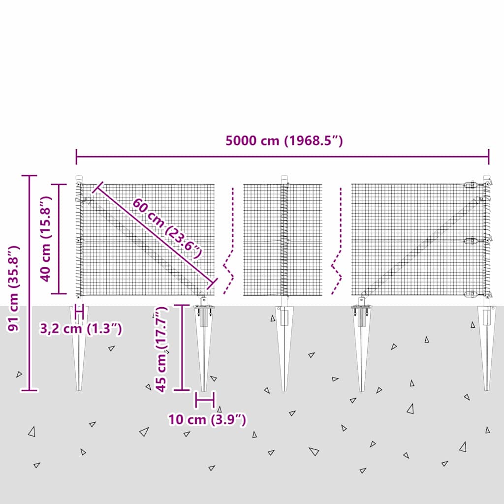 Schweißdrahtzaun mit Spikes 50 x 0,4 m (B x H)