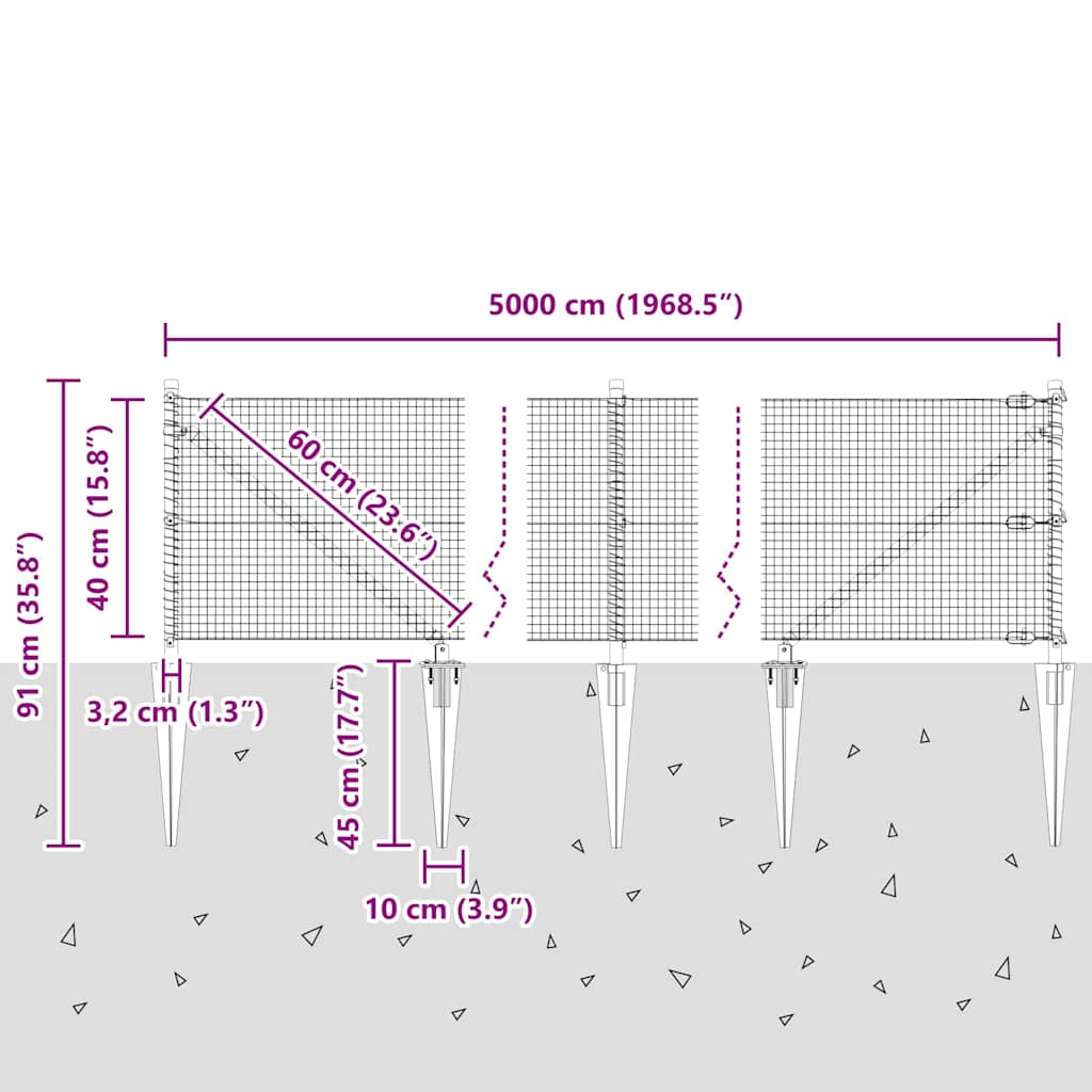 Schweißdrahtzaun mit Spikes 50 x 0,4 m (B x H)