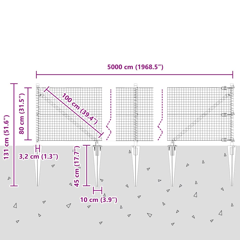Schweißdrahtzaun mit Spikes 50 x 0,8 m (B x H)