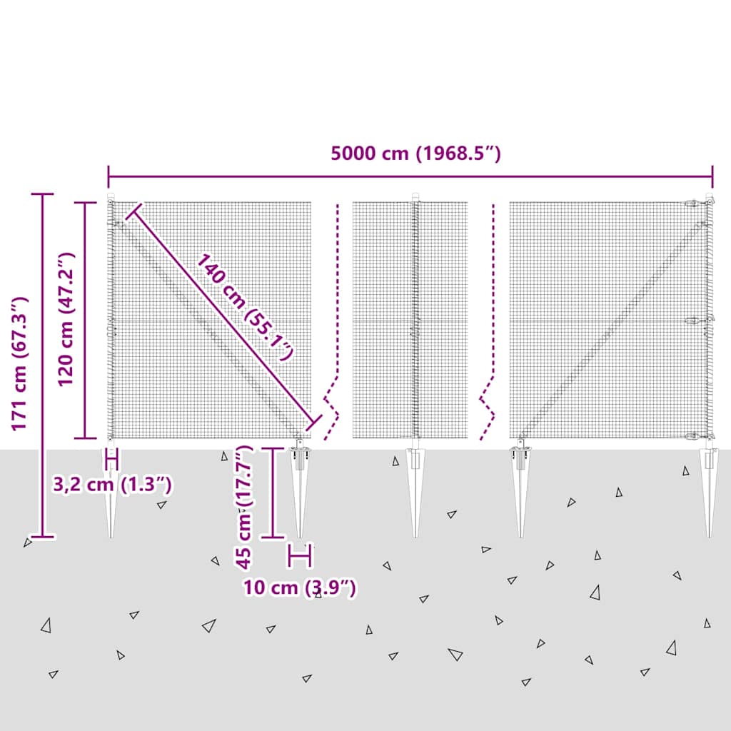 Schweißdrahtzaun mit Spikes 50 x 1,2 m (B x H)