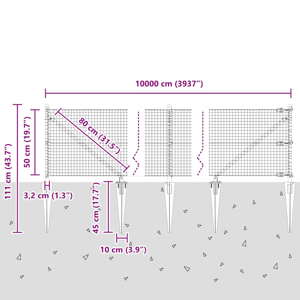 Schweißdrahtzaun mit Spikes 100 x 0,5 m (B x H)