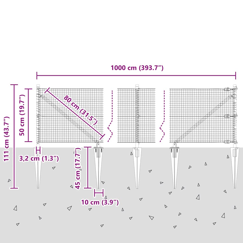 Schweißdrahtzaun mit Spikes 10 x 0,5 m (B x H)