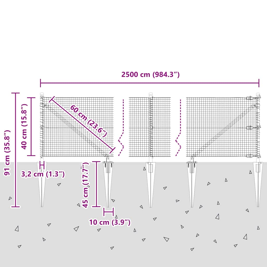 Schweißdrahtzaun mit Spikes 25 x 0,4 m (B x H)