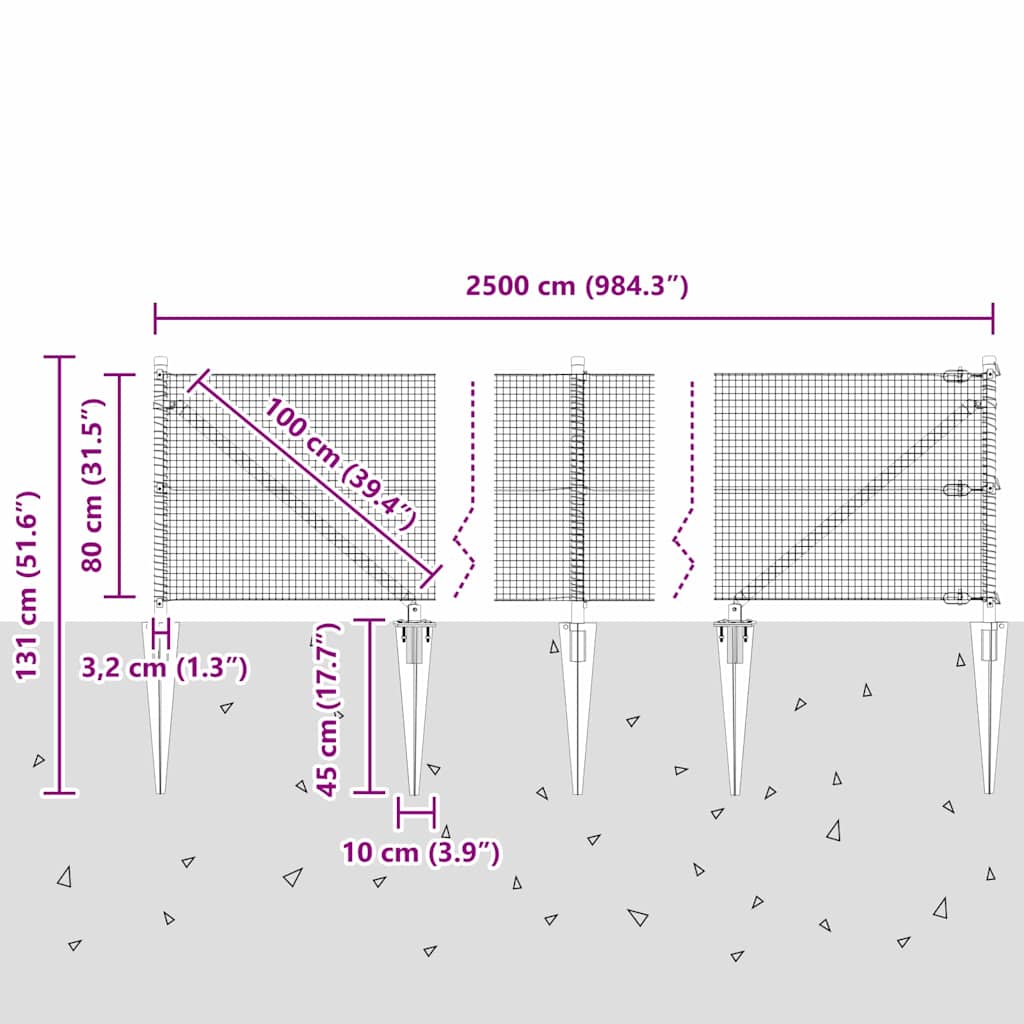 Schweißdrahtzaun mit Spikes 25 x 0,8 m (B x H)