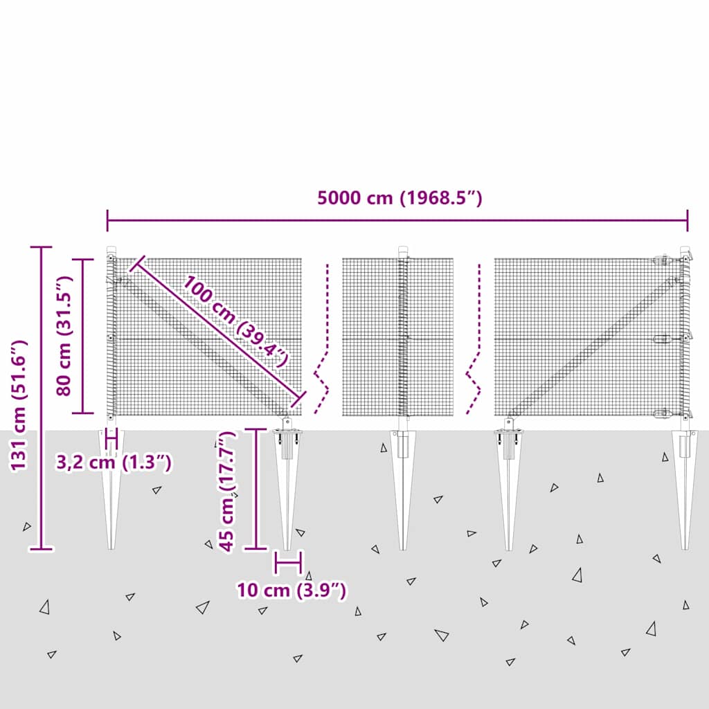 Schweißdrahtzaun mit Spikes 50 x 0,8 m (B x H)