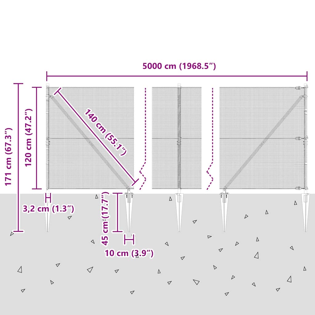 Schweißdrahtzaun mit Spikes 50 x 1,2 m (B x H)
