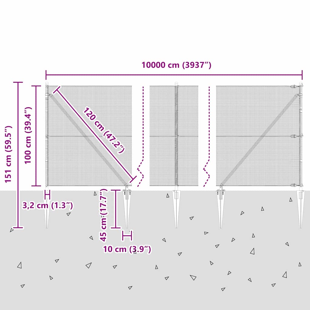 Schweißdrahtzaun mit Spikes 100 x 1 m (B x H)