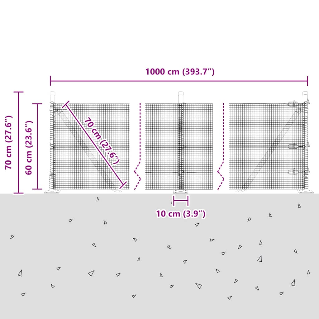 Geschweißter Drahtzaun mit Betonfundament 10 x 0,6 m (B x H)