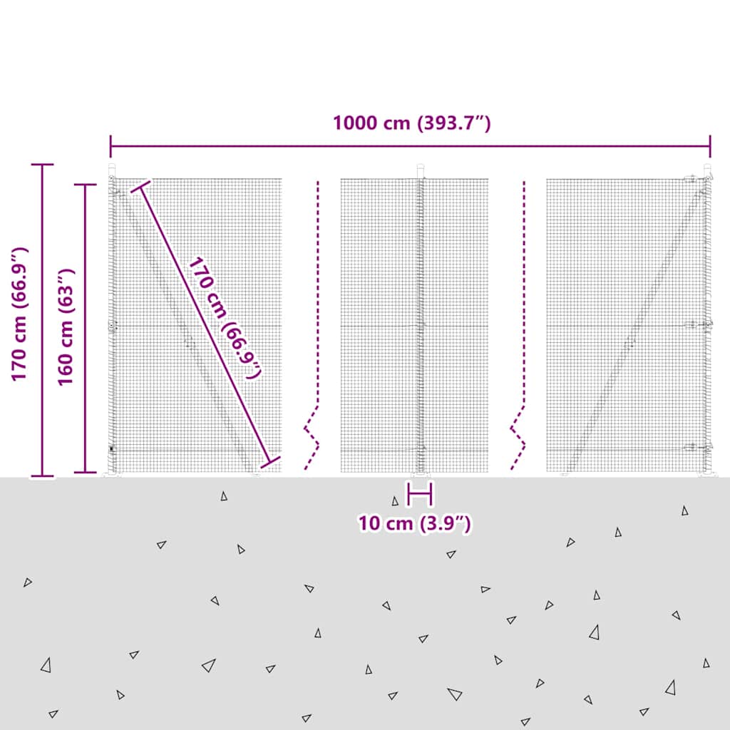 Geschweißter Drahtzaun mit Betonfundament 10 x 1,6 m (B x H)