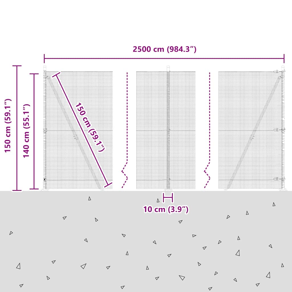 Geschweißter Drahtzaun mit Betonfundament 25 x 1,4 m (B x H)