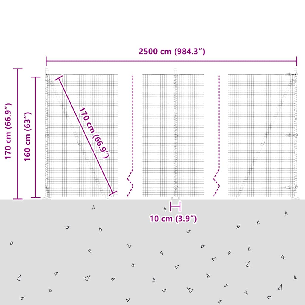 Geschweißter Drahtzaun mit Betonfundament 25 x 1,6 m (B x H)