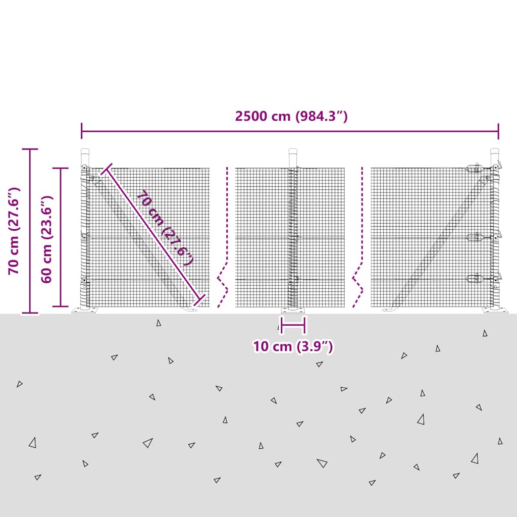 Geschweißter Drahtzaun mit Betonfundament 25 x 0,6 m (B x H)