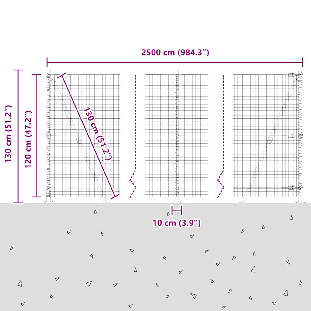 Geschweißter Drahtzaun mit Betonfundament 25 x 1,2 m (B x H)