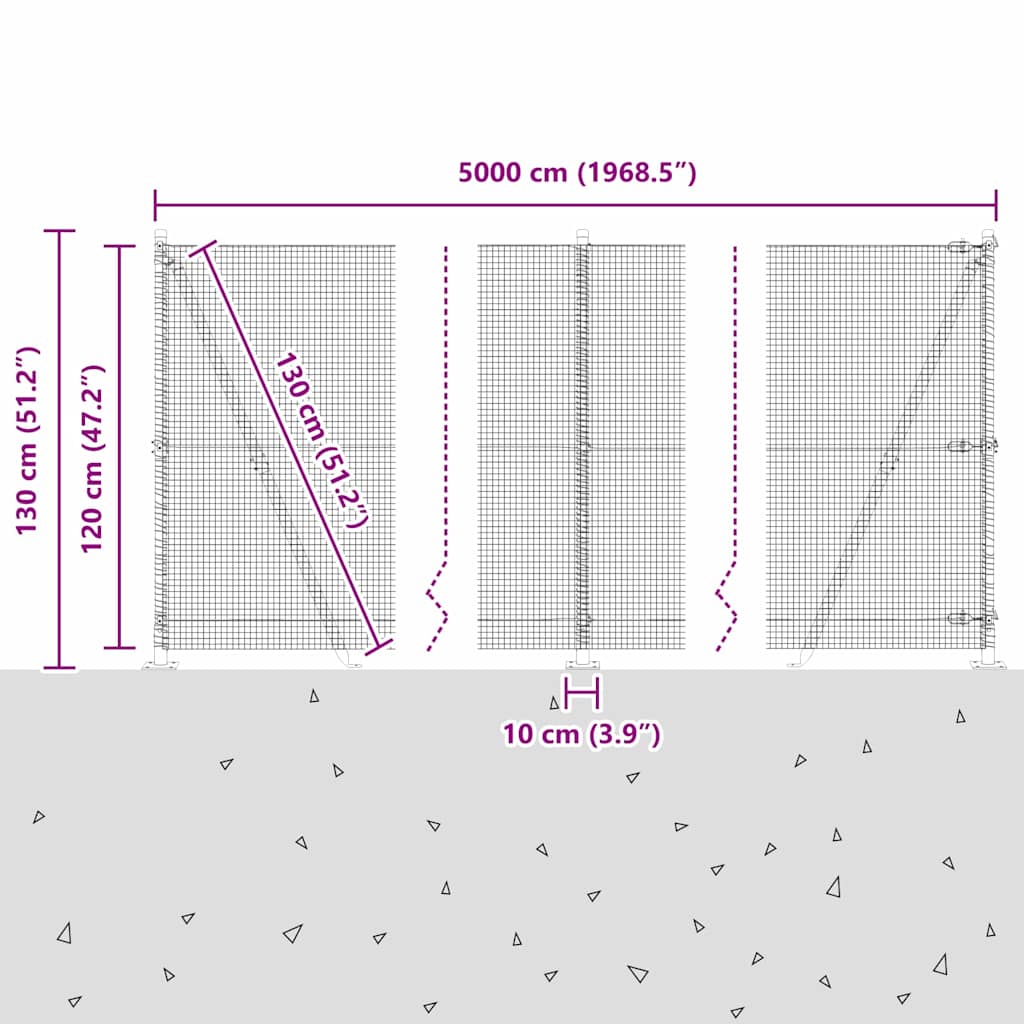 Geschweißter Drahtzaun mit Betonfundament 50 x 1,2 m (B x H)