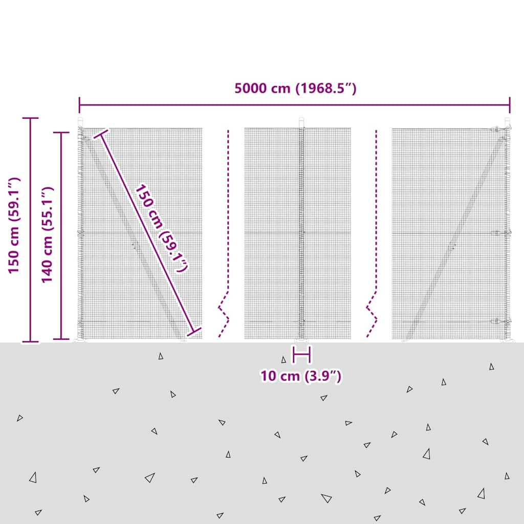 Geschweißter Drahtzaun mit Betonfundament 50 x 1,4 m (B x H)