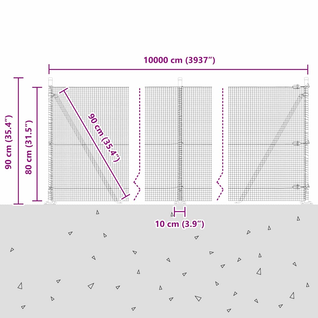 Geschweißter Drahtzaun mit Betonfundament 100 x 0,8 m (B x H)