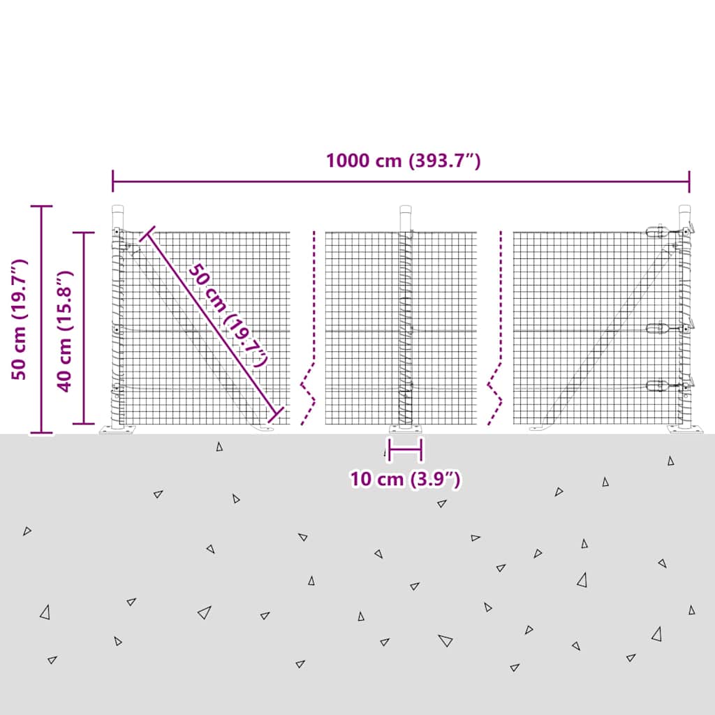 Geschweißter Drahtzaun mit Betonfundament 10 x 0,4 m (B x H)