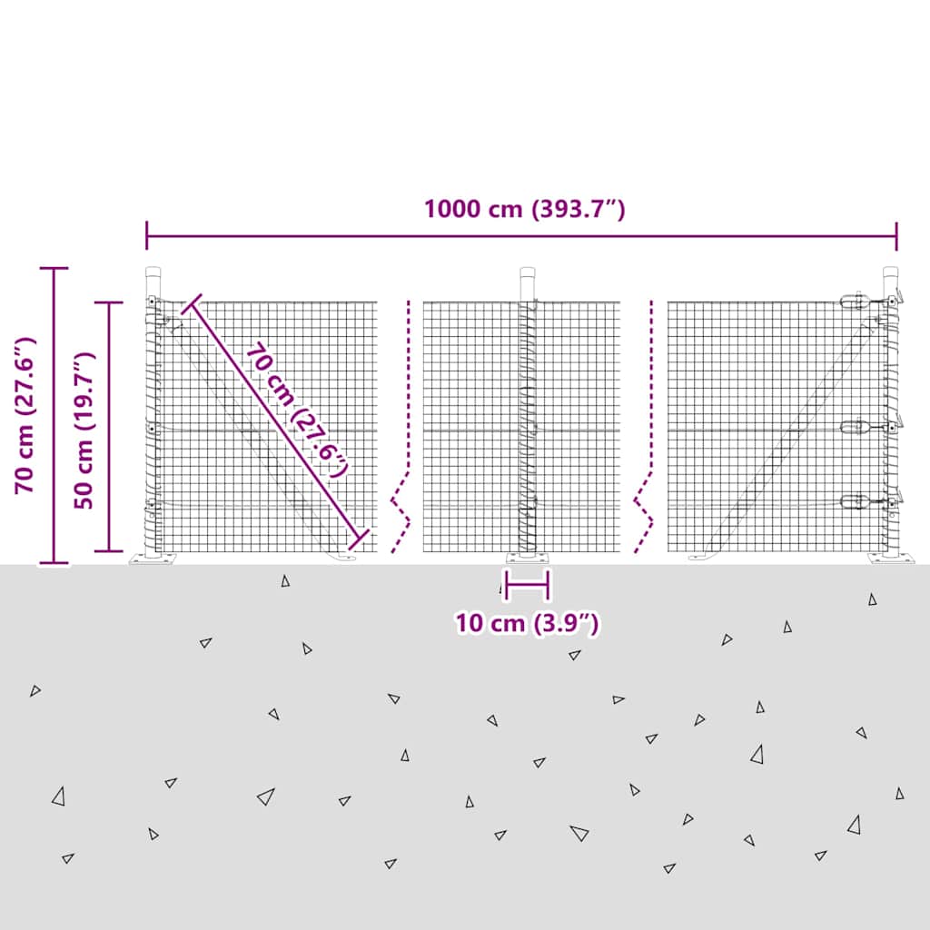 Geschweißter Drahtzaun mit Betonfundament 10 x 0,5 m (B x H)