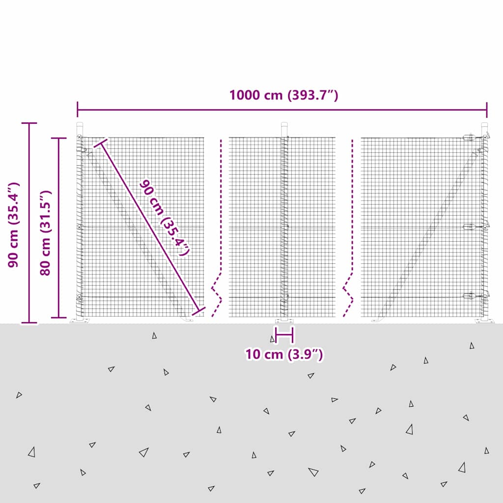 Geschweißter Drahtzaun mit Betonfundament 10 x 0,8 m (B x H)