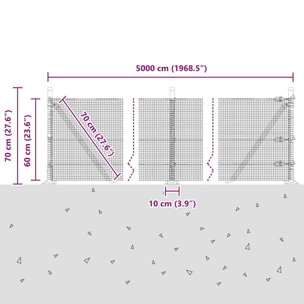 Geschweißter Drahtzaun mit Betonfundament 50 x 0,6 m (B x H)