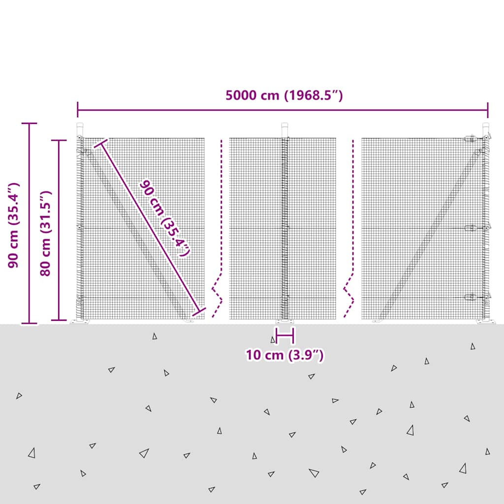 Geschweißter Drahtzaun mit Betonsockel 50 x 0,8 m Grau Netz