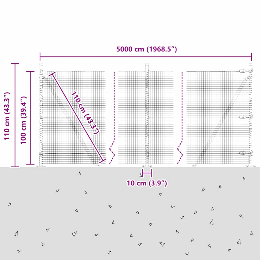 Geschweißter Drahtzaun mit Betonfundament 50 x 1 m (B x H)