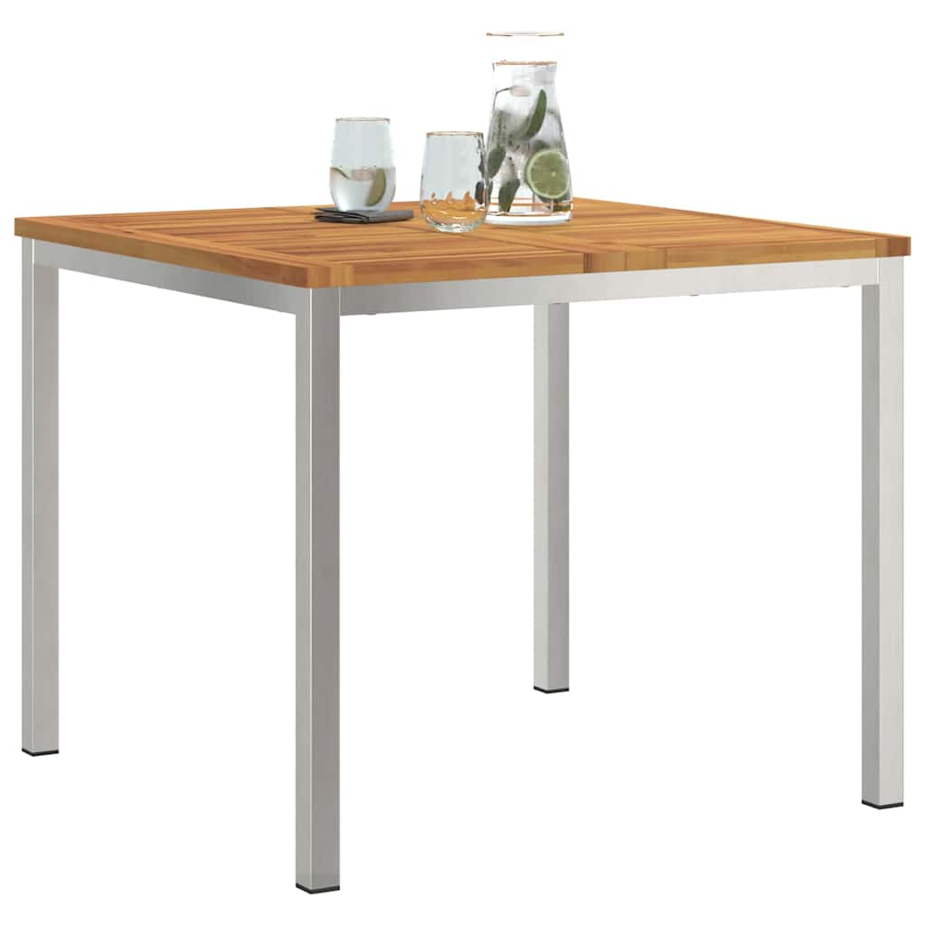 Esstisch 90x90x75 cm Massives Akazienholz und Edelstahl