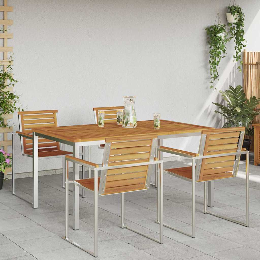 Esstisch 150x90x75 cm Massives Akazienholz und Edelstahl