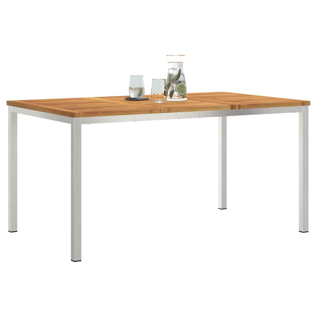 Esstisch 150x90x75 cm Massives Akazienholz und Edelstahl