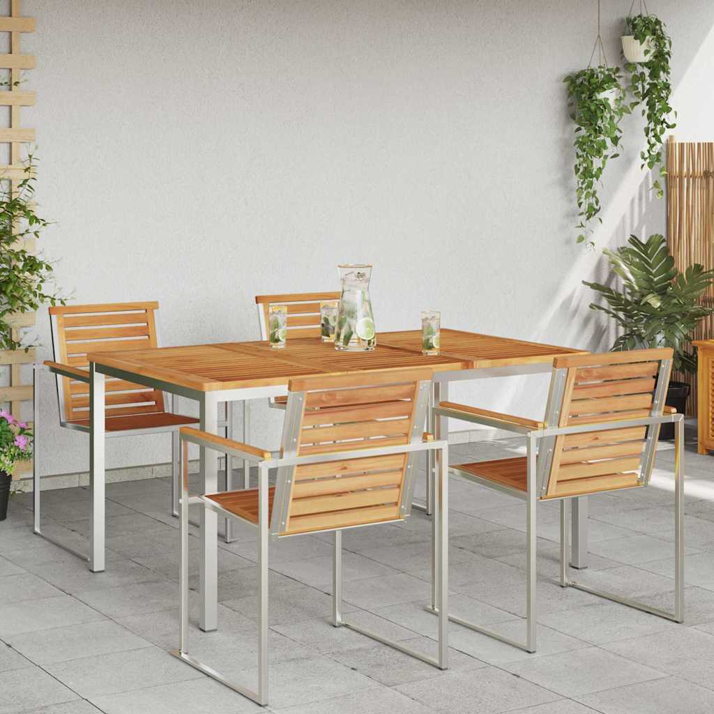 Esstisch 150x90x75 cm Massives Teakholz und Edelstahl
