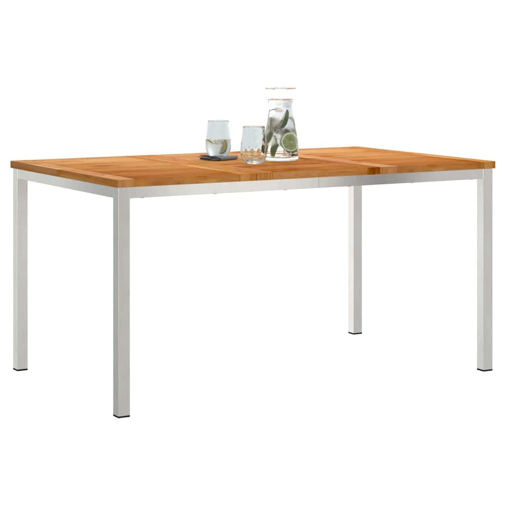 Esstisch 150x90x75 cm Massives Teakholz und Edelstahl