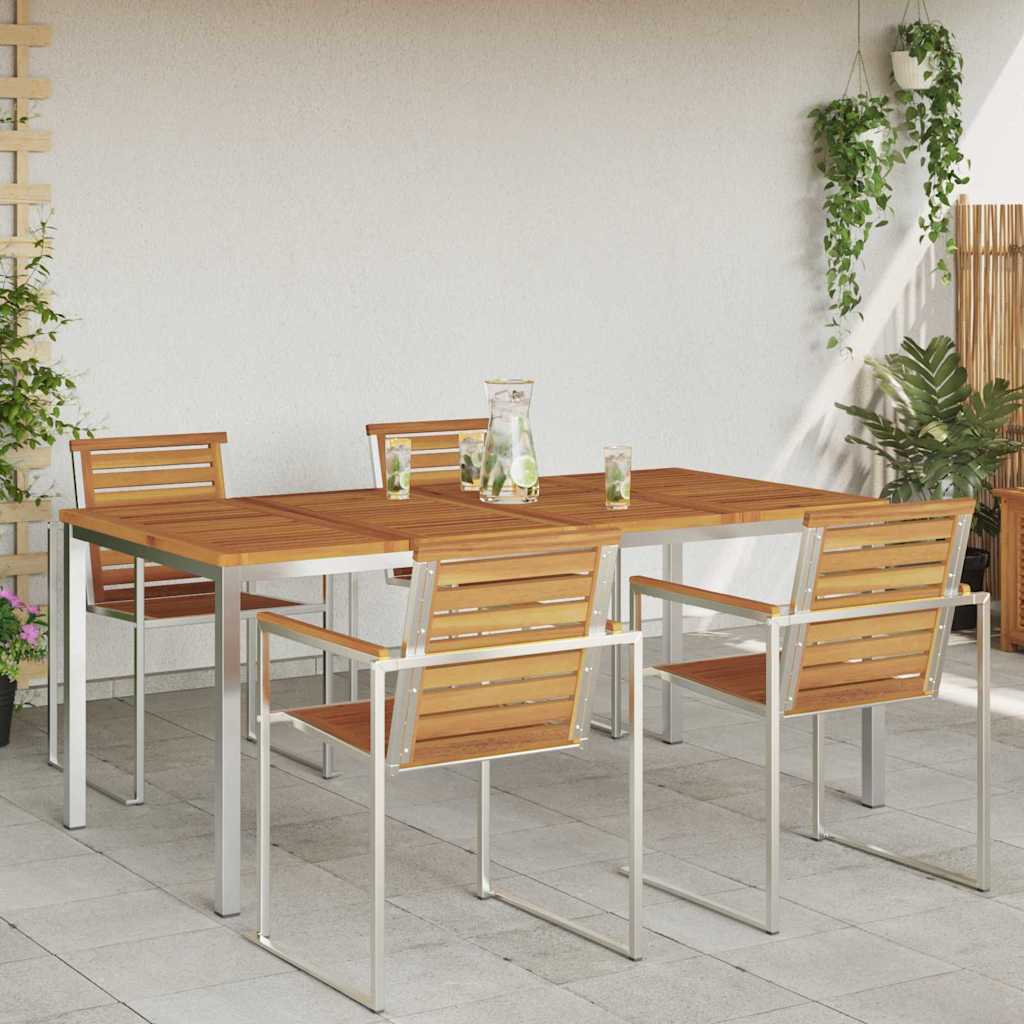 Esstisch 180x90x75 cm Massives Akazienholz und Edelstahl