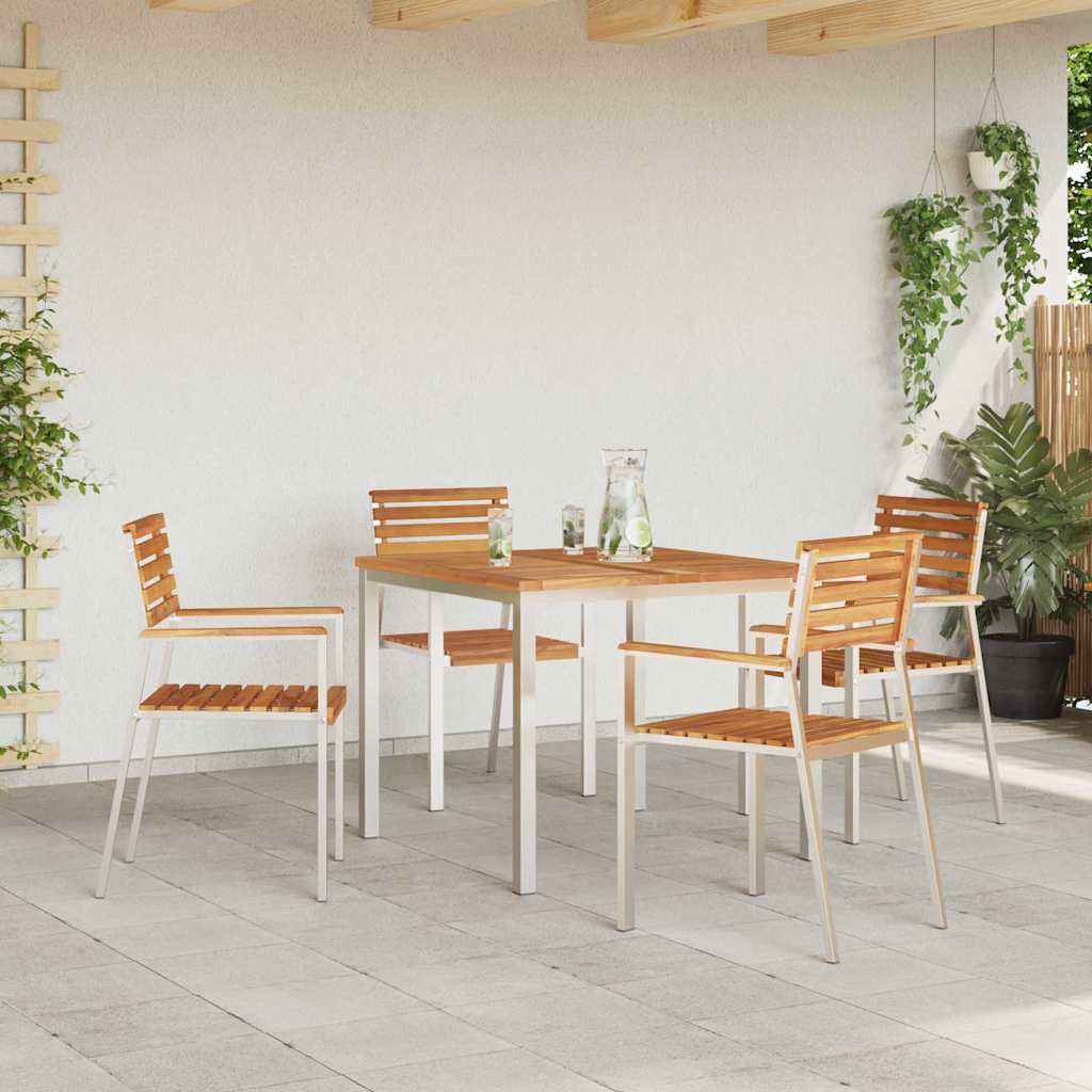 Gartenstuhl 4 Stk. Massives Teakholz und Edelstahl