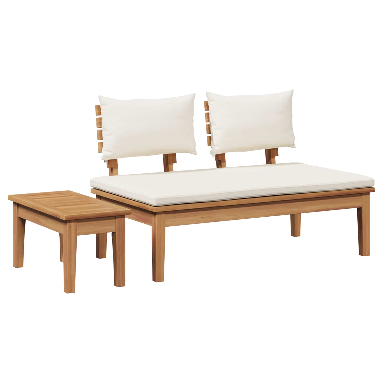 Gartenbank und Tischset 2 stk. Creme und Braun Massivholz Teak