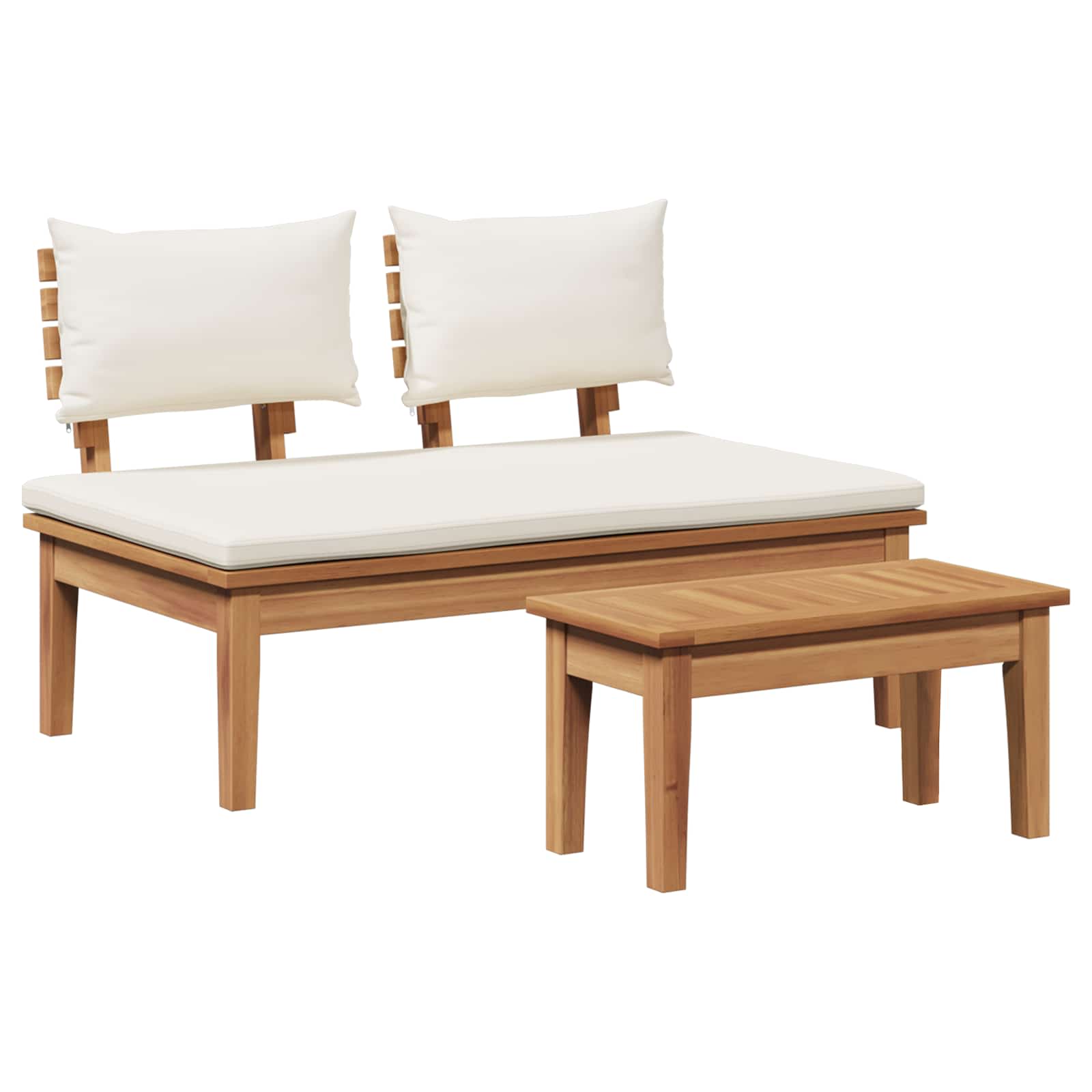 Gartenbank und Tischset 2 stk. Creme und Braun Massivholz Teak