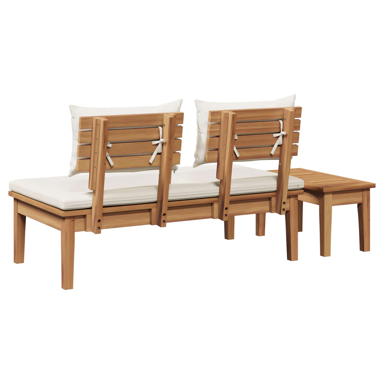 Gartenbank und Tischset 2 stk. Creme und Braun Massivholz Teak