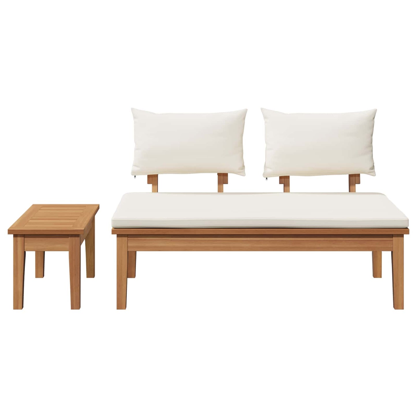 Gartenbank und Tischset 2 stk. Creme und Braun Massivholz Teak
