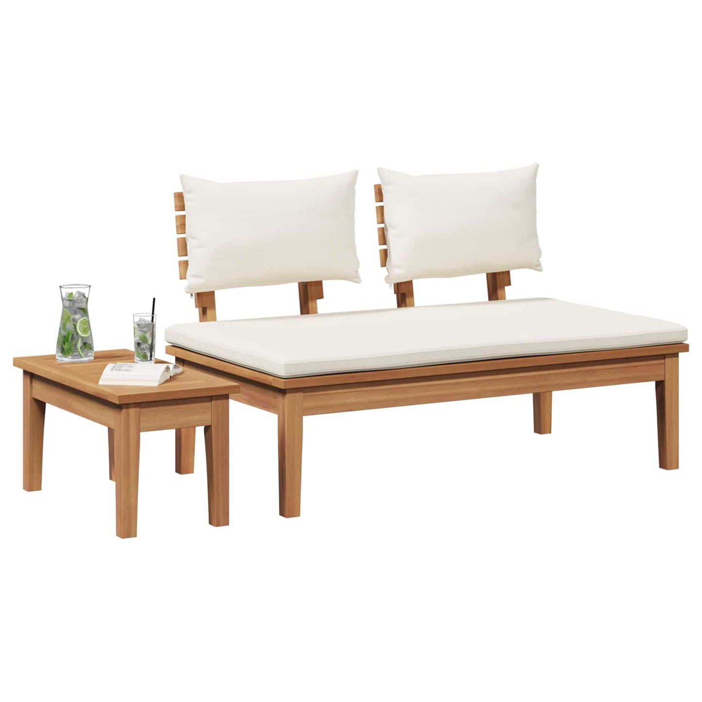 Gartenbank und Tischset 2 stk. Creme und Braun Massivholz Teak