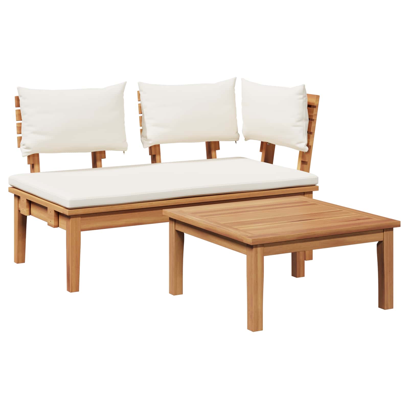 Gartenbank und Tischset 2 stk. Creme und Braun Massivholz Teak