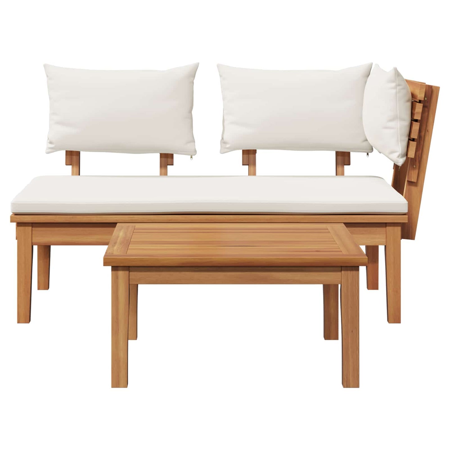 Gartenbank und Tischset 2 stk. Creme und Braun Massivholz Teak