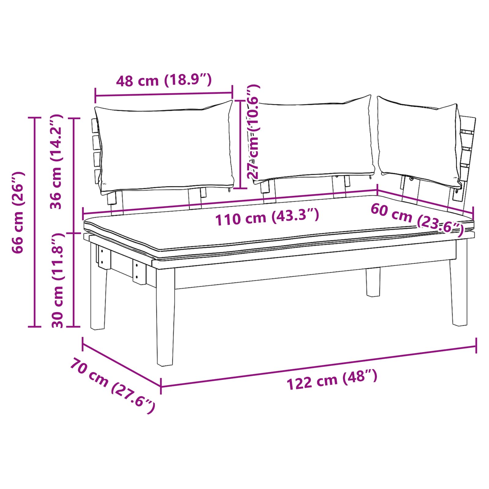 Gartenbank und Tischset 2 stk. Creme und Braun Massivholz Teak