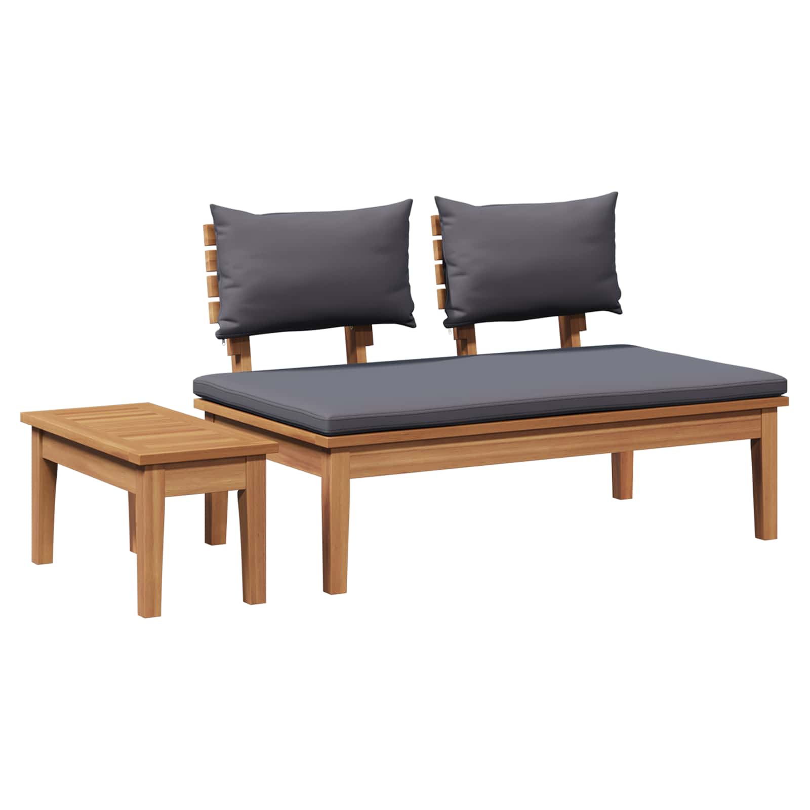 Gartenbank und Tischset 2 stk. Grau und Braun Massivholz Teak