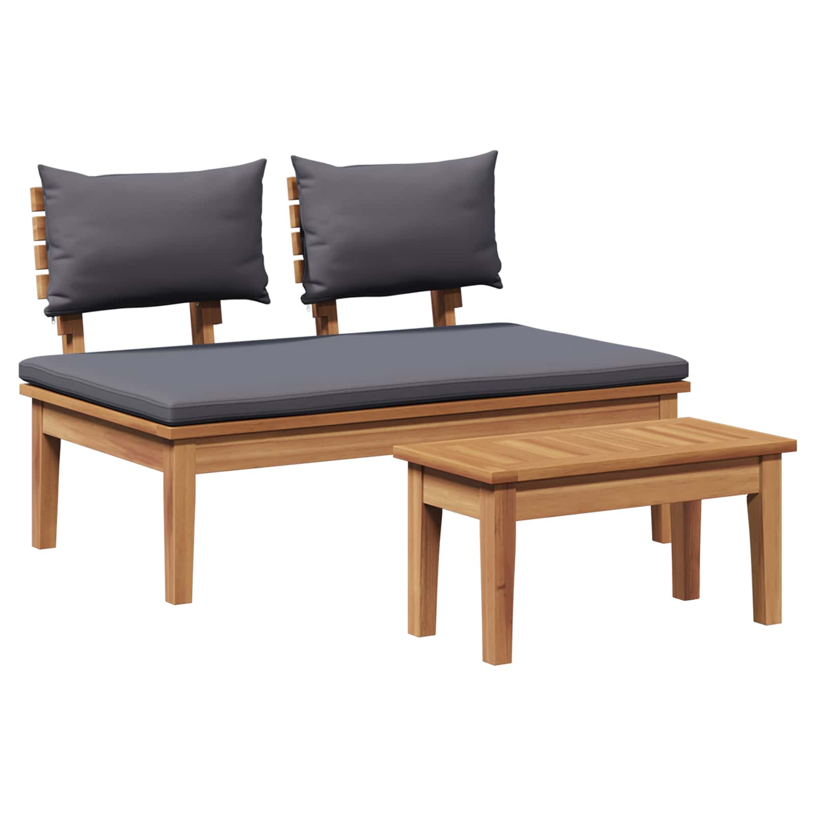 Gartenbank und Tischset 2 stk. Grau und Braun Massivholz Teak